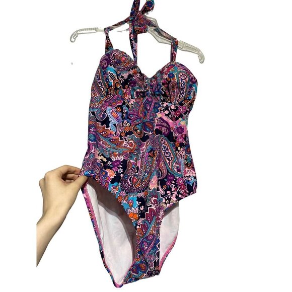 Womens Plus Size Paisley Halter One-Piece Swimsuit 20W - Picture 2 of 5